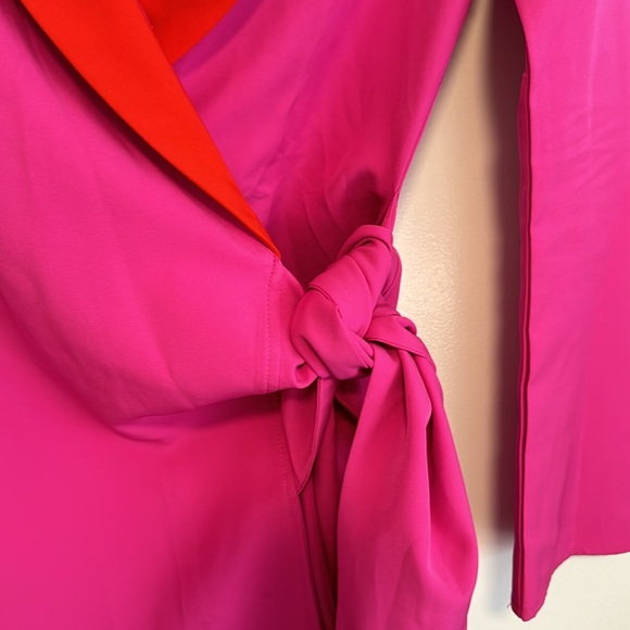 Never Fully Dressed pink red blazer dress wrap low cut s barbiecore - Picture 3 of 5